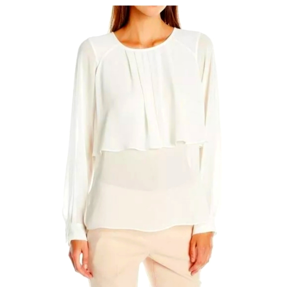 BCBGMAXAZRIA Women's Long Sleeve Blouse with Overlay